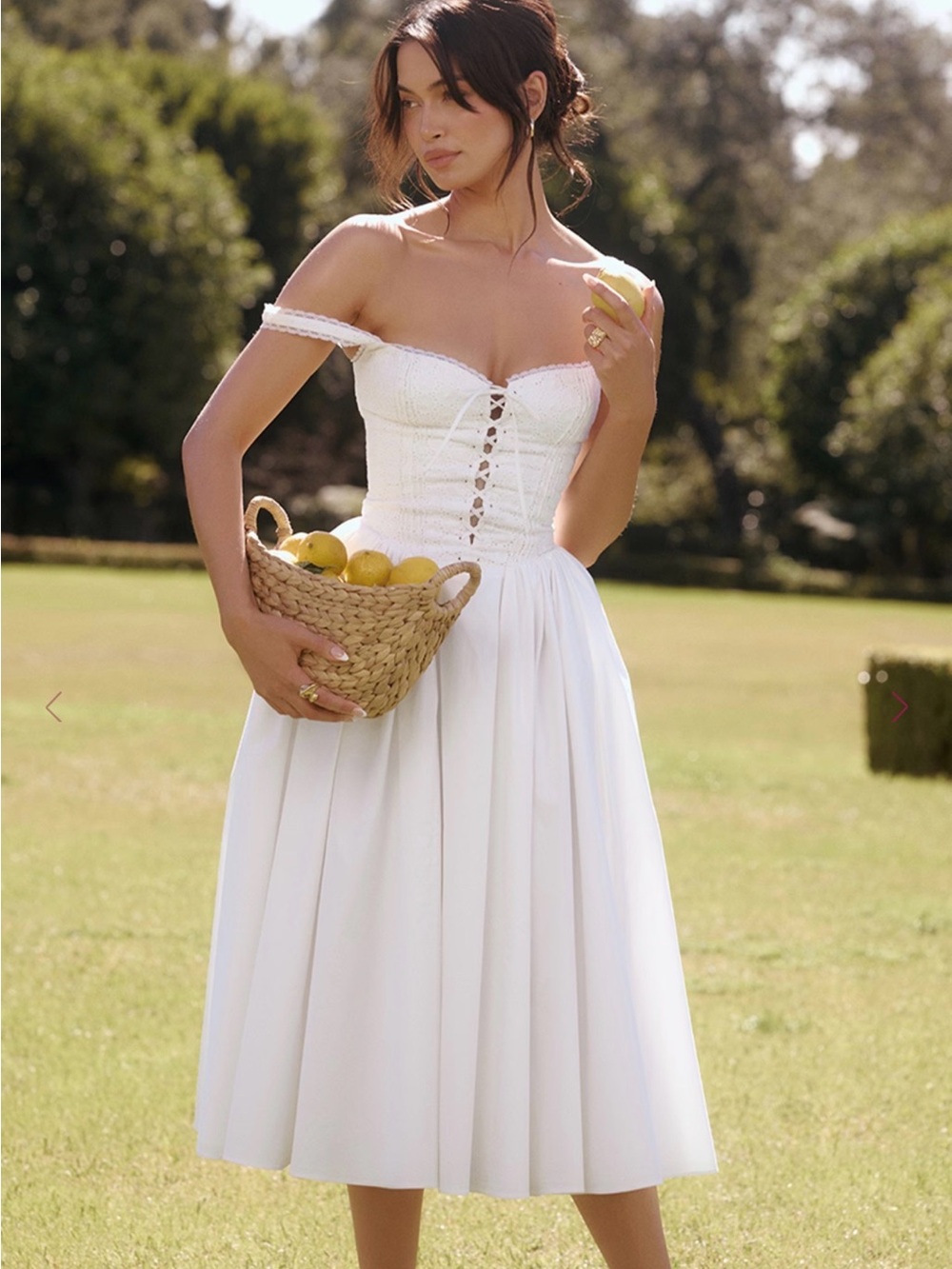 House of CB White Midi Dress with Lace Bodice